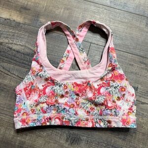 Lululemon Run Stuff Your Sports Bra Pink Floral Women's Size 6 Cross-Back
